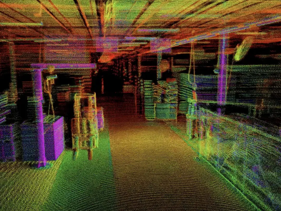 3D lidar point cloud of a plant aisle